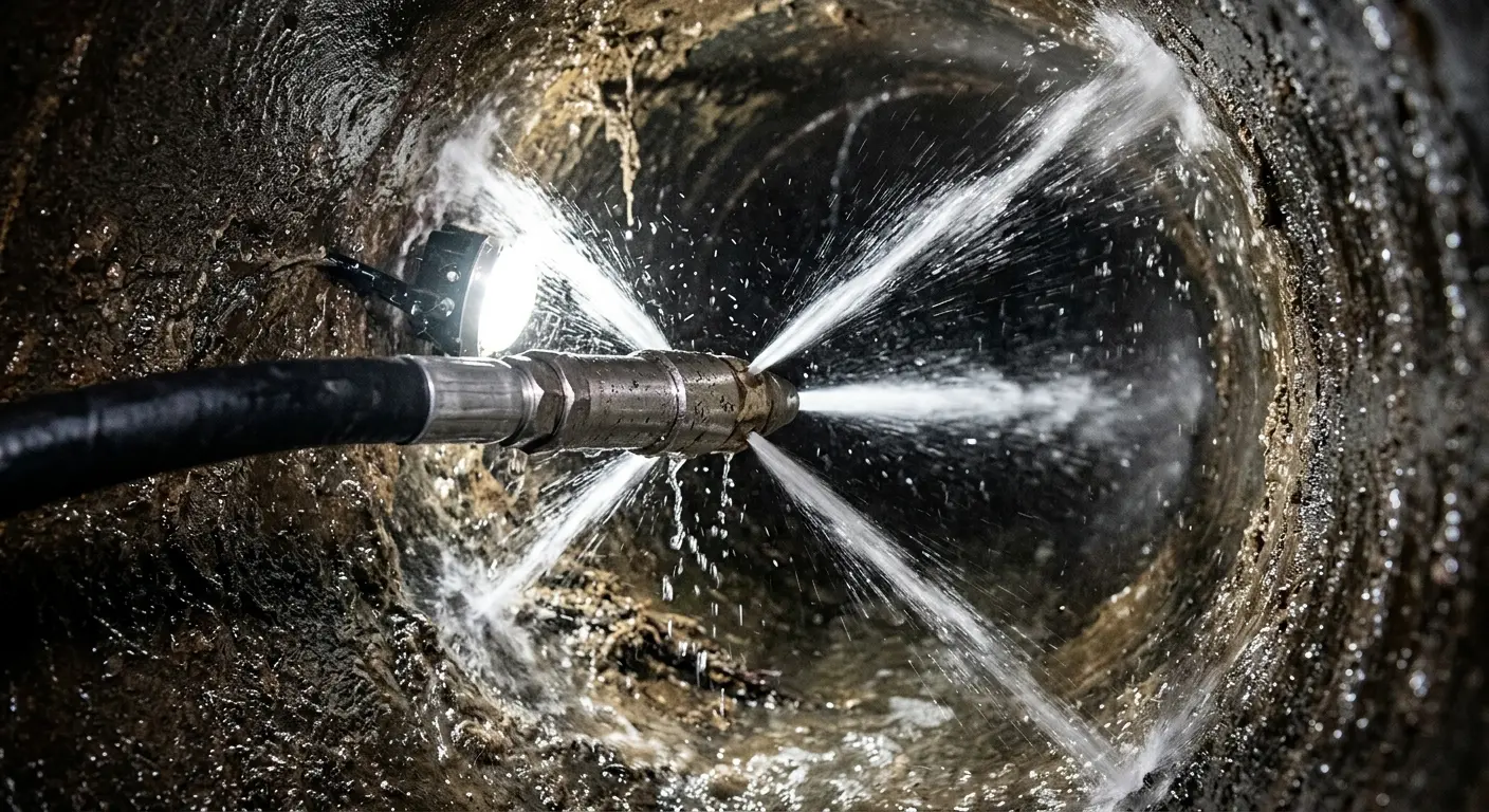 High-pressure hydro jetting nozzle cleaning sewer pipe for Sewer Cleanout in King City